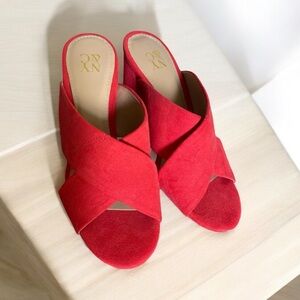 New York & Company Red Crisscross Suede Slide Mules
